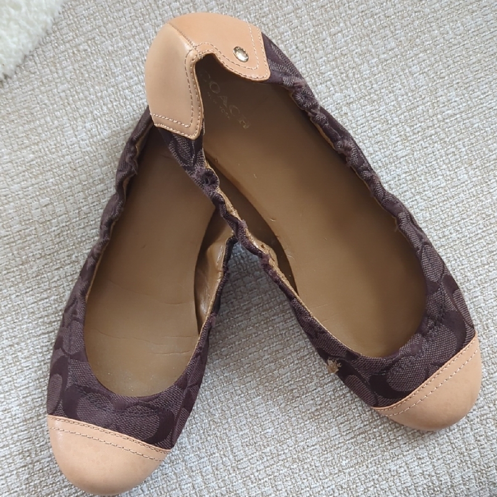Coach Brown and Tan Two-Tone Flats with Elastic Fit